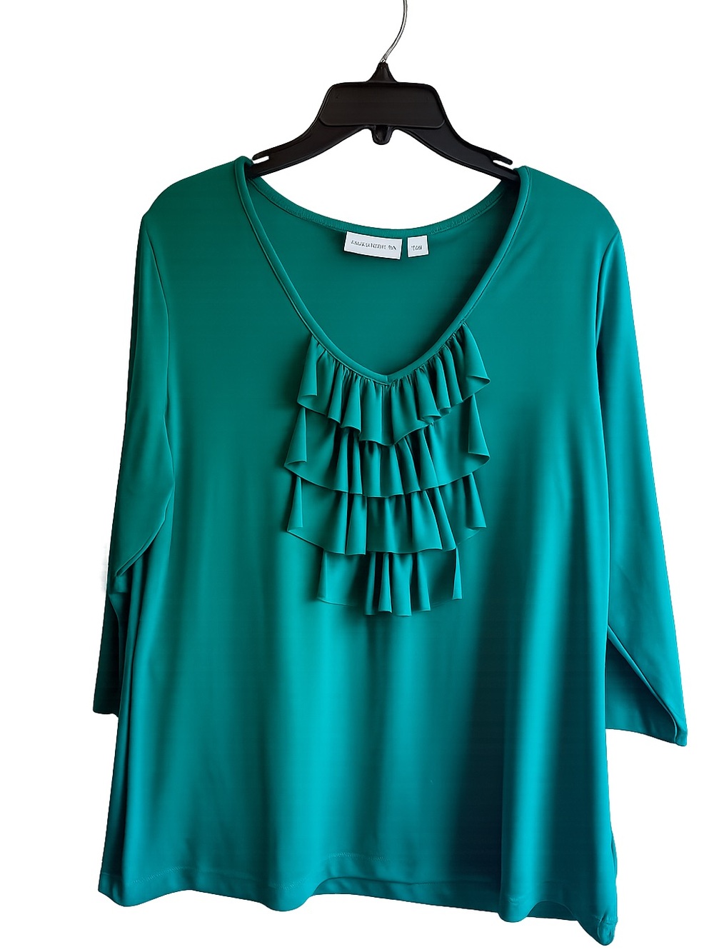 Susan Graver Teal Ruffle V-Neck Women's Top